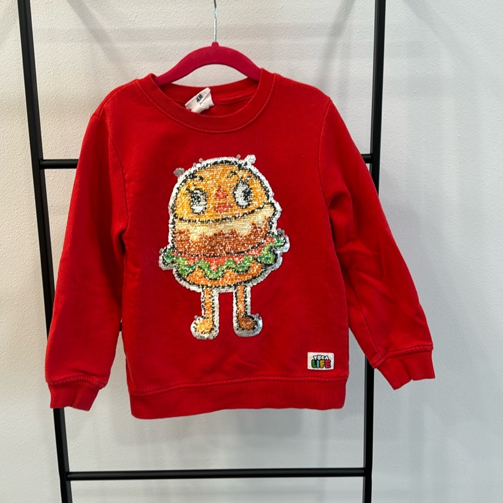 Size 4-6 Toca Life x H&M interactive sequin hamburger sweatshirt